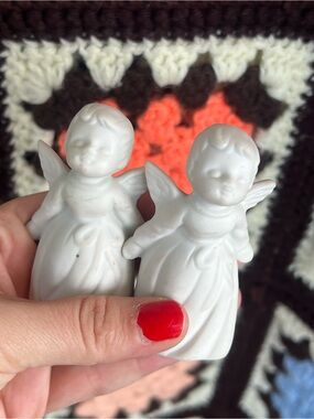 Vintage Made in Japan White Porcelain Angel Figurines Pair Christmas Decor